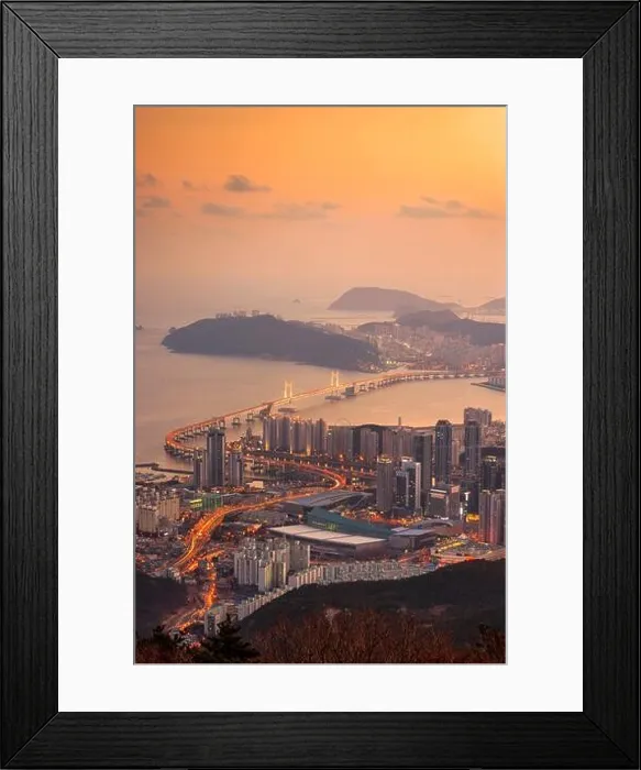 Framed Print : Skyline of Busan, South Korea from above at dusk Framed Print : Skyline of Busan, South Korea from above at dusk