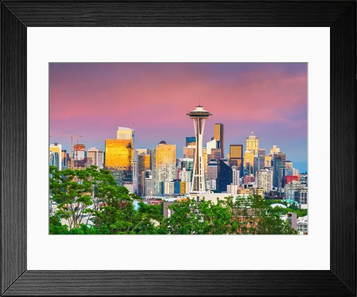 Framed Print : Seattle, Washington, USA downtown skyline at dusk Framed Print : Seattle, Washington, USA downtown skyline at dusk