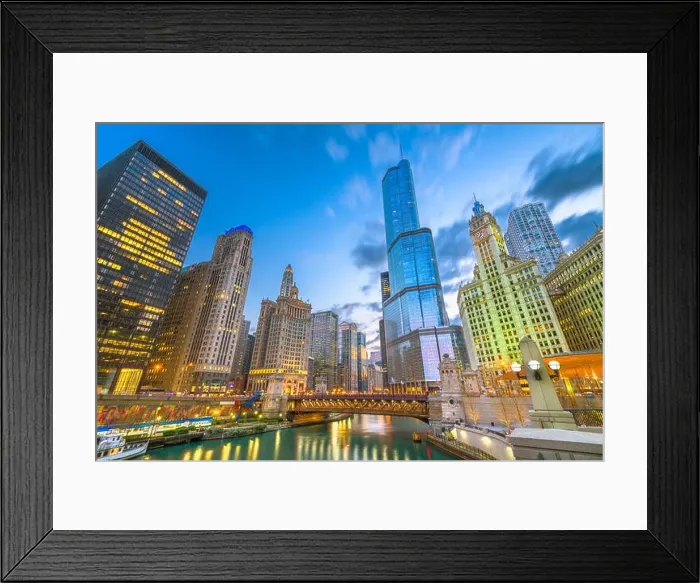 Framed Print : Chicago, Illinois, USA cityscape on the river at twilight Framed Print : Chicago, Illinois, USA cityscape on the river at twilight