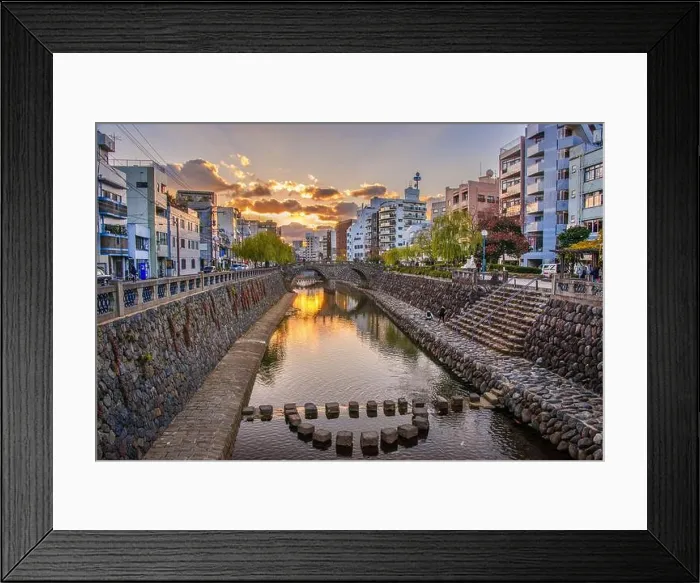 Framed Print : Megane Spectacles Bridge in Nagasaki, Japan at dusk