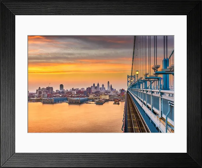 Framed Print : Philadelphia, Pennsylvania, USA downtown skyline from the Benjamin Franklin Bridge at twilight Framed Print : Philadelphia, Pennsylvania, USA downtown skyline from the Benjamin Franklin Bridge at twilight