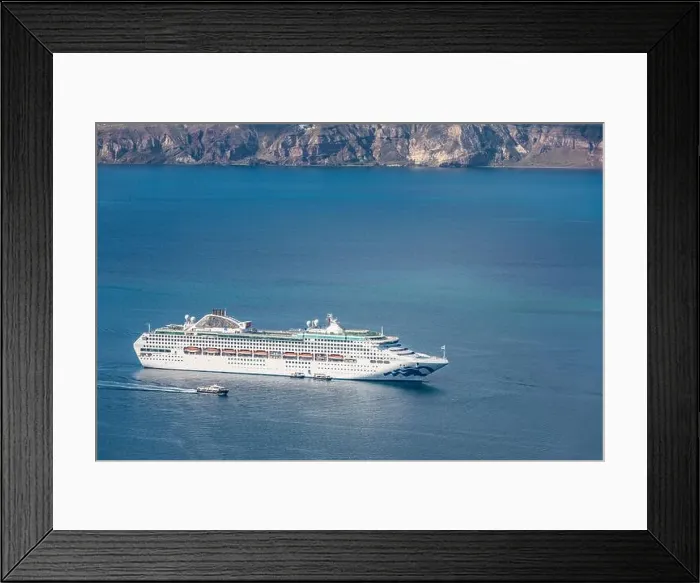 Framed Print : Cruise ships in Thira on Santorini island, Greece. Beautiful landscape with sea view. Cruise ships at the sea near the islands. Santorini island Framed Print : Cruise ships in Thira on Santorini island, Greece. Beautiful landscape with sea view. Cruise ships at the sea near the islands. Santorini island