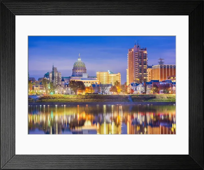 Framed Print : Harrisburg, Pennsylvania, USA downtown city skyline on the Susquehanna River in the late afternoon Framed Print : Harrisburg, Pennsylvania, USA downtown city skyline on the Susquehanna River in the late afternoon