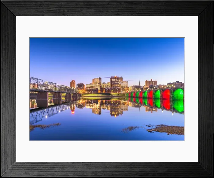 Framed Print : Harrisburg, Pennsylvania, USA skyline on the Susquehanna River at night