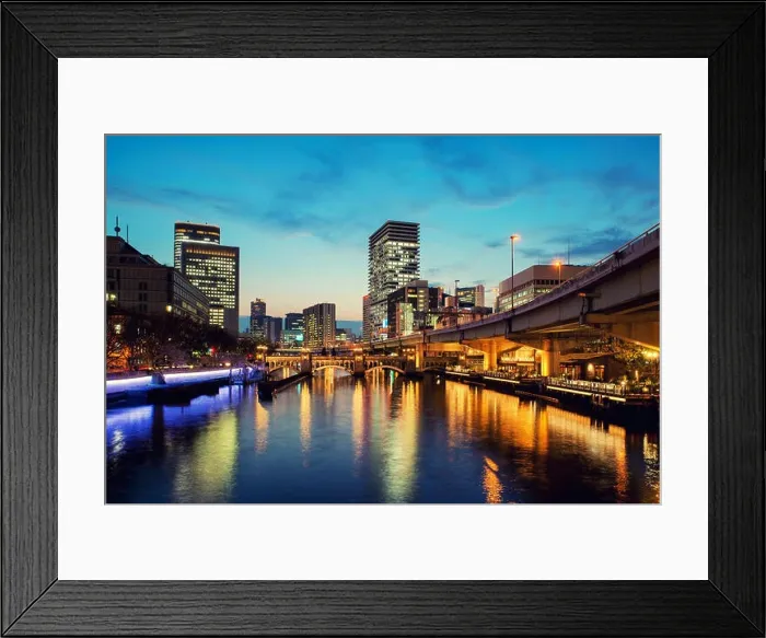 Framed Print : Osaka skyscraper building in Nakanoshima district at night in Osaka, Japan Framed Print : Osaka skyscraper building in Nakanoshima district at night in Osaka, Japan