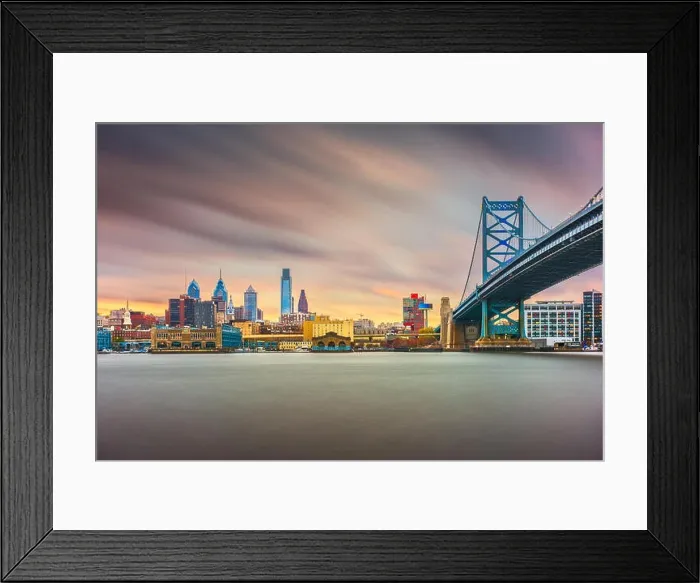 Framed Print : Philadelphia, Pennsylvania, USA skyline on the Delaware river with Ben Franklin Bridge at night Framed Print : Philadelphia, Pennsylvania, USA skyline on the Delaware river with Ben Franklin Bridge at night