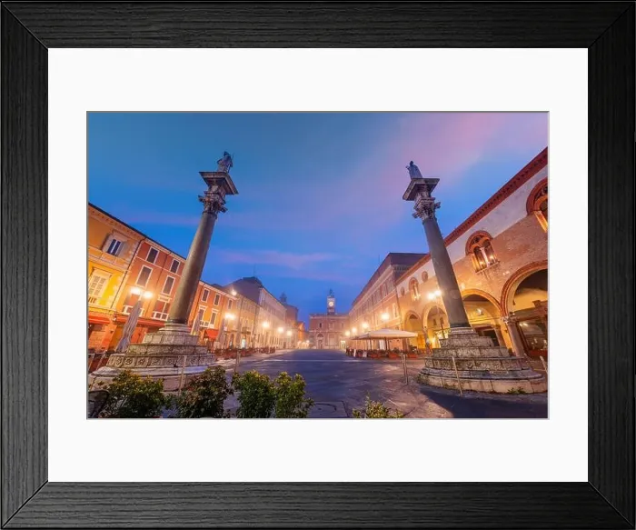 Framed Print : Ravenna, Italy at Piazza del Popolo with the landmark Venetian columns at dusk Framed Print : Ravenna, Italy at Piazza del Popolo with the landmark Venetian columns at dusk