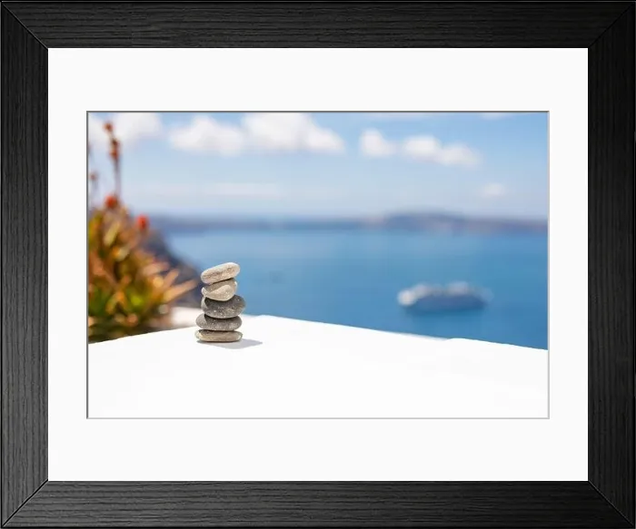 Framed Print : Rock zen pyramid of stones pebbles on the background of the sea and boat. Concept of Life balance, harmony and meditation. Pyramid of sea pebbles Framed Print : Rock zen pyramid of stones pebbles on the background of the sea and boat. Concept of Life balance, harmony and meditation. Pyramid of sea pebbles