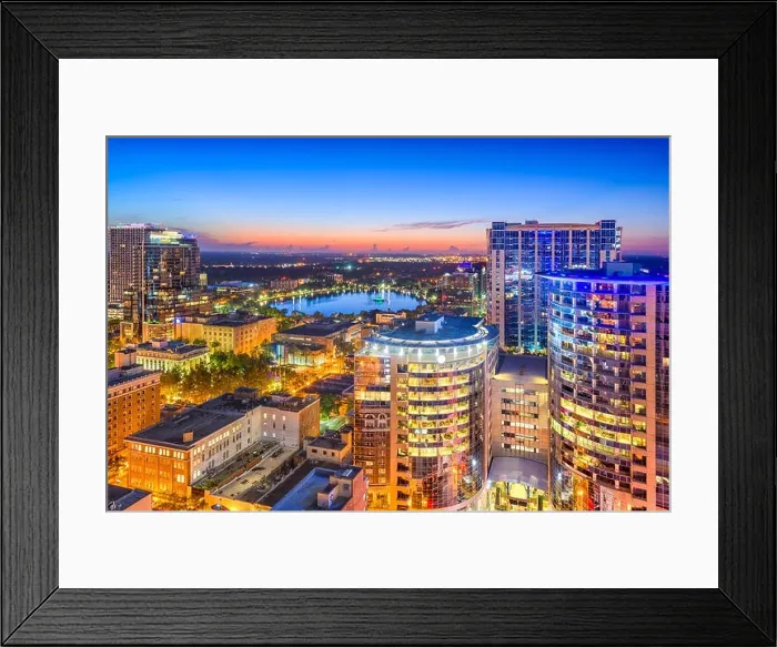 Framed Print : Orlando, Florida, USA aerial cityscape towards Eola Lake Framed Print : Orlando, Florida, USA aerial cityscape towards Eola Lake