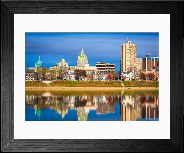 Framed Print : Harrisburg, Pennsylvania, USA downtown city skyline on the Susquehanna River in the late afternoon Framed Print : Harrisburg, Pennsylvania, USA downtown city skyline on the Susquehanna River in the late afternoon