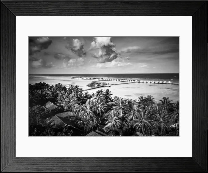 Framed Print : Aerial landscape, luxury tropical resort or hotel with water villas and beautiful beach scenery. Amazing bird eyes view in Maldives landscape seascape Framed Print : Aerial landscape, luxury tropical resort or hotel with water villas and beautiful beach scenery. Amazing bird eyes view in Maldives landscape seascape