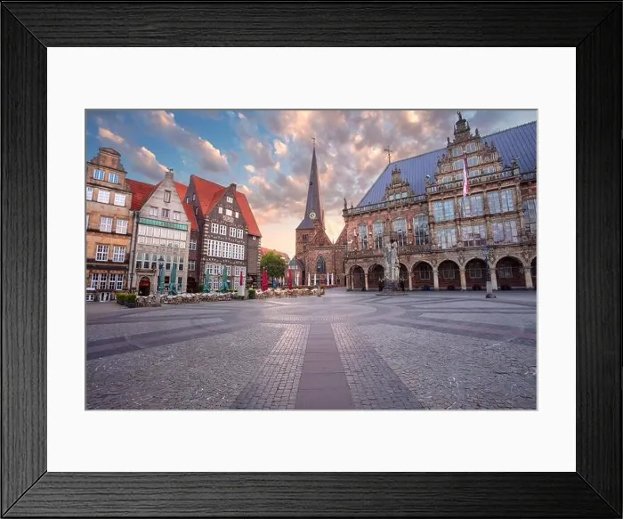 Framed Print : Bremen, Germany. Cityscape image of Hanseatic City of Bremen, Germany with historic Market Square and Town Hall at summer sunrise Framed Print : Bremen, Germany. Cityscape image of Hanseatic City of Bremen, Germany with historic Market Square and Town Hall at summer sunrise
