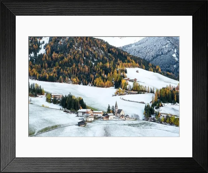 Framed Print : Famous Santa Magdalena mountain village with Church Chiesa di Santa Maddalena in the autumn Dolomites Framed Print : Famous Santa Magdalena mountain village with Church Chiesa di Santa Maddalena in the autumn Dolomites
