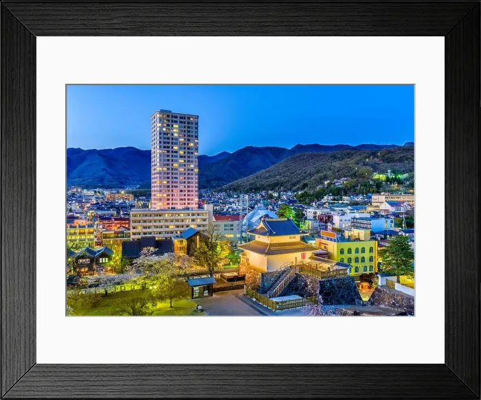 Framed Print : Kofu, Yamanashi, Japan downtown cityscape and tower Framed Print : Kofu, Yamanashi, Japan downtown cityscape and tower
