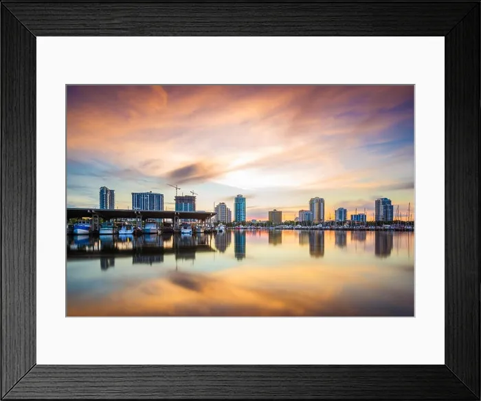 Framed Print : St. Petersburg, Florida, USA downtown city skyline at twilight on the bay Framed Print : St. Petersburg, Florida, USA downtown city skyline at twilight on the bay