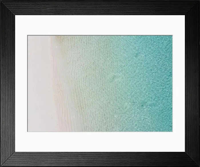 Framed Print : Aerial view of sandy beach and ocean with waves. Summer seascape from air. Top view from drone. Travel concept, Beach and waves from top view