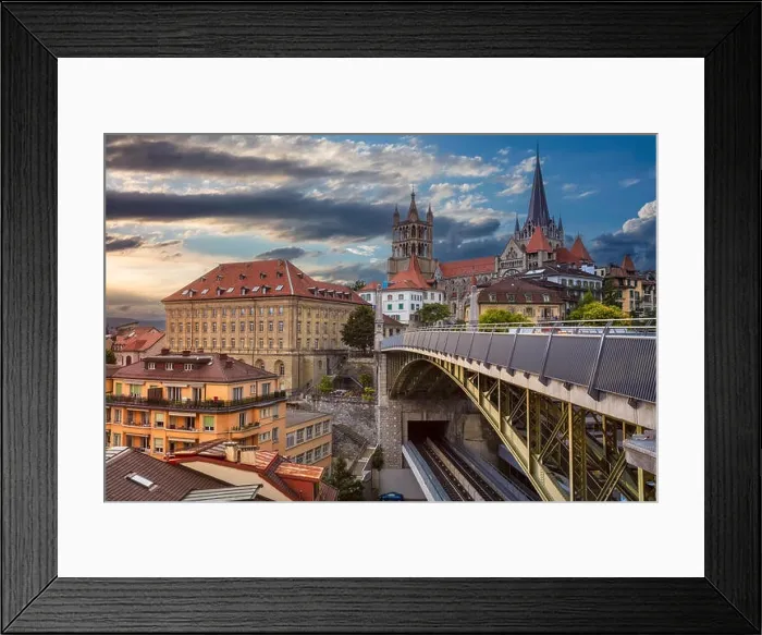 Framed Print : City of Lausanne. Cityscape image of downtown Lausanne, Switzerland during sunset Framed Print : City of Lausanne. Cityscape image of downtown Lausanne, Switzerland during sunset