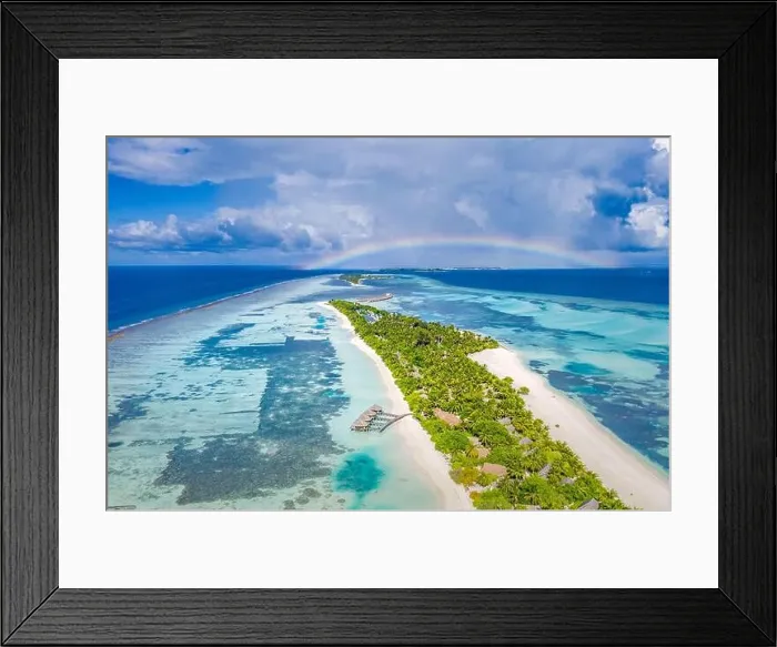 Framed Print : Amazing bird eyes view in Maldives, landscape seascape aerial view over a Maldives. Landscape, luxury tropical resort or hotel with water villas beach Framed Print : Amazing bird eyes view in Maldives, landscape seascape aerial view over a Maldives. Landscape, luxury tropical resort or hotel with water villas beach