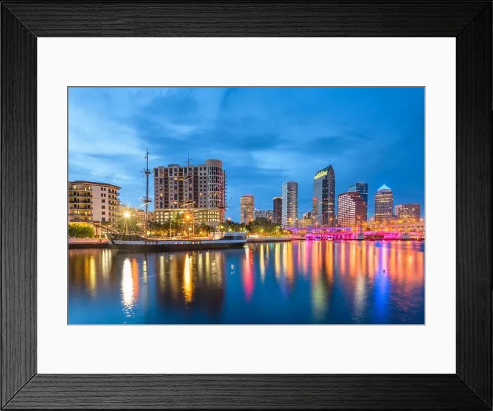 Framed Print : Tampa, Florida, USA downtown skyline on the bay at twilight Framed Print : Tampa, Florida, USA downtown skyline on the bay at twilight