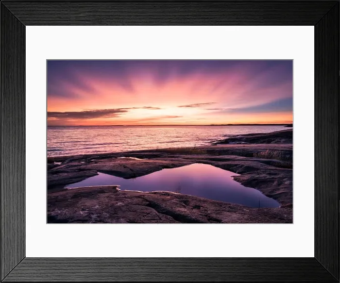 Framed Print : Epic sunset with beautiful color and sea at autumn evening in Porkkalanniemi, Finland Framed Print : Epic sunset with beautiful color and sea at autumn evening in Porkkalanniemi, Finland