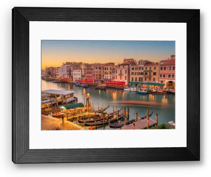 Framed Print : Venice, Italy overlooking boats and gondolas in the Grand Canal at dusk Framed Print : Venice, Italy overlooking boats and gondolas in the Grand Canal at dusk