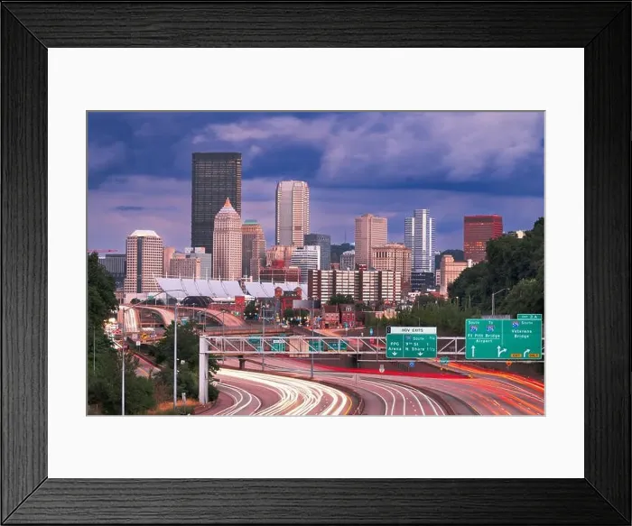 Framed Print : Pittsburgh, Pennsylvania, USA downtown city skyline over looking highways at dusk Framed Print : Pittsburgh, Pennsylvania, USA downtown city skyline over looking highways at dusk