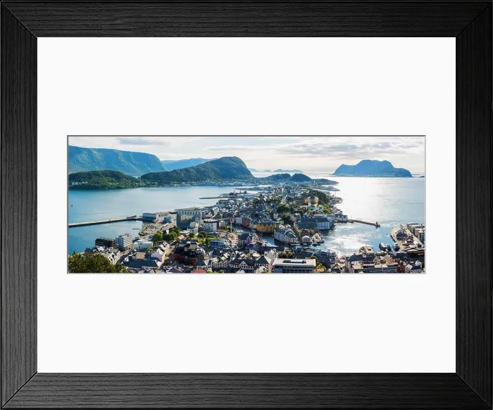Framed Print : Picturesque panorama of Alesund port town Framed Print : Picturesque panorama of Alesund port town