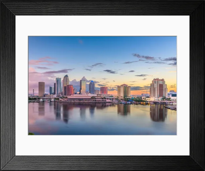 Framed Print : Tampa, Florida, USA downtown skyline on the bay at dawn Framed Print : Tampa, Florida, USA downtown skyline on the bay at dawn