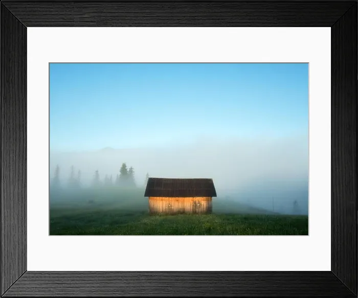 Framed Print : Mountain valley during sunrise. Alone house on foggy meadow. Located place: Carpathians, Ukraine, Europe Framed Print : Mountain valley during sunrise. Alone house on foggy meadow. Located place: Carpathians, Ukraine, Europe
