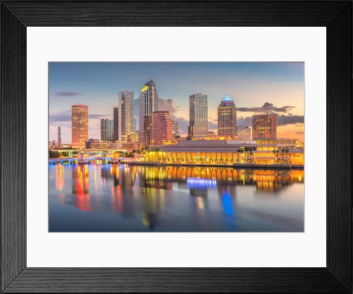 Framed Print : Tampa, Florida, USA downtown skyline on the bay at dawn Framed Print : Tampa, Florida, USA downtown skyline on the bay at dawn
