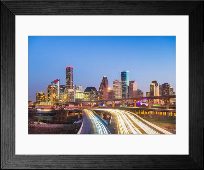 Framed Print : Houston, Texas, USA downtown city skyline and highway at dusk Framed Print : Houston, Texas, USA downtown city skyline and highway at dusk