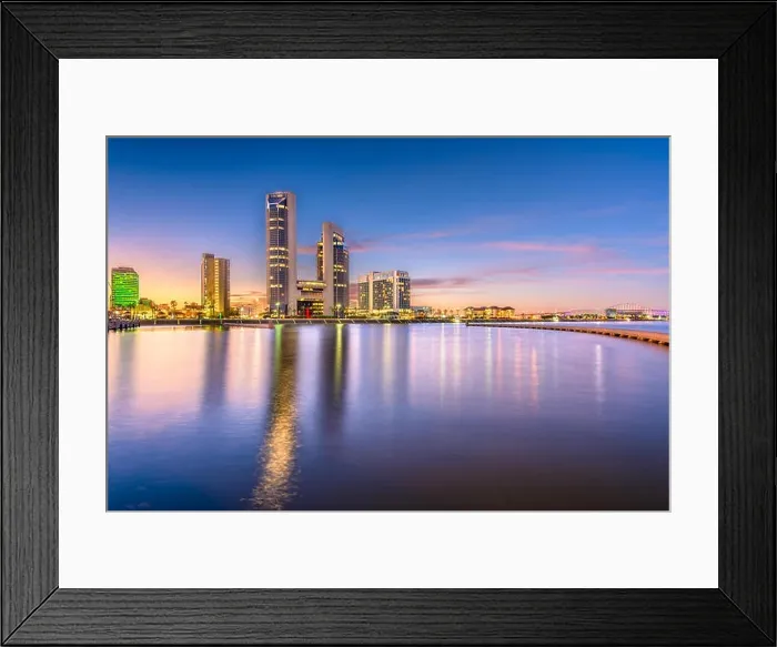 Framed Print : Corpus Christi, Texas, USA skyline on the bay in the evening Framed Print : Corpus Christi, Texas, USA skyline on the bay in the evening