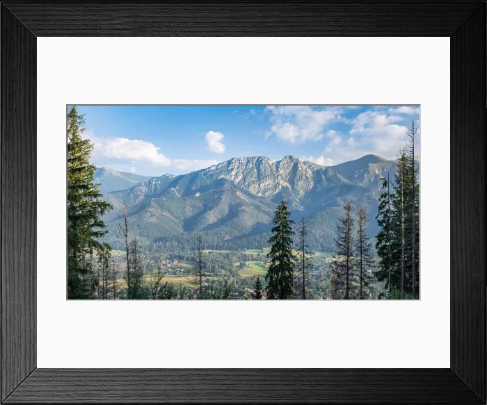 Framed Print : Scenic panorama mountain landscape with evening light and trees at summertime in Zakopane, Poland Framed Print : Scenic panorama mountain landscape with evening light and trees at summertime in Zakopane, Poland
