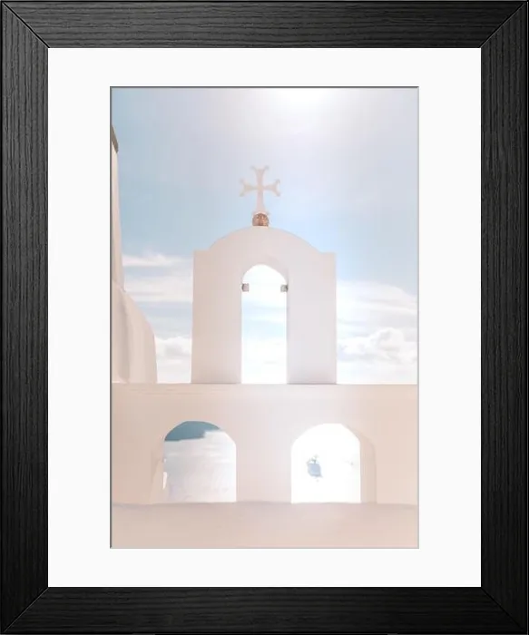 Framed Print : Beautiful view of typical Santorini church in Greece in the Cyclades