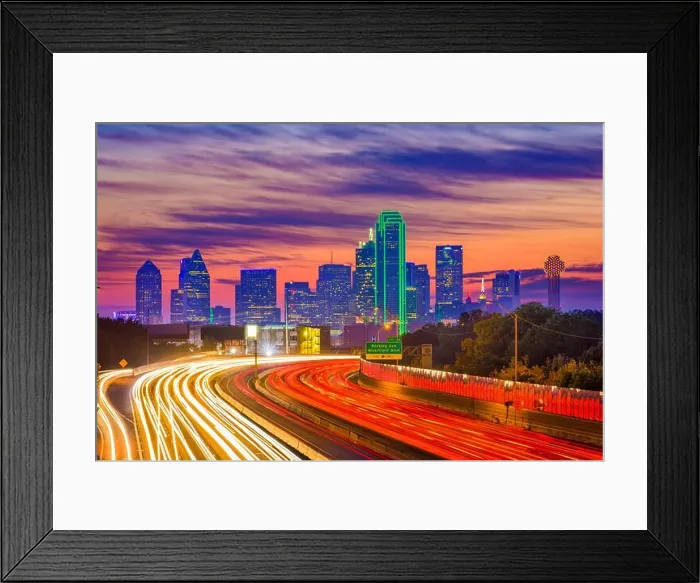 Framed Print : Dallas, Texas, USA downtown skyline and highway Framed Print : Dallas, Texas, USA downtown skyline and highway