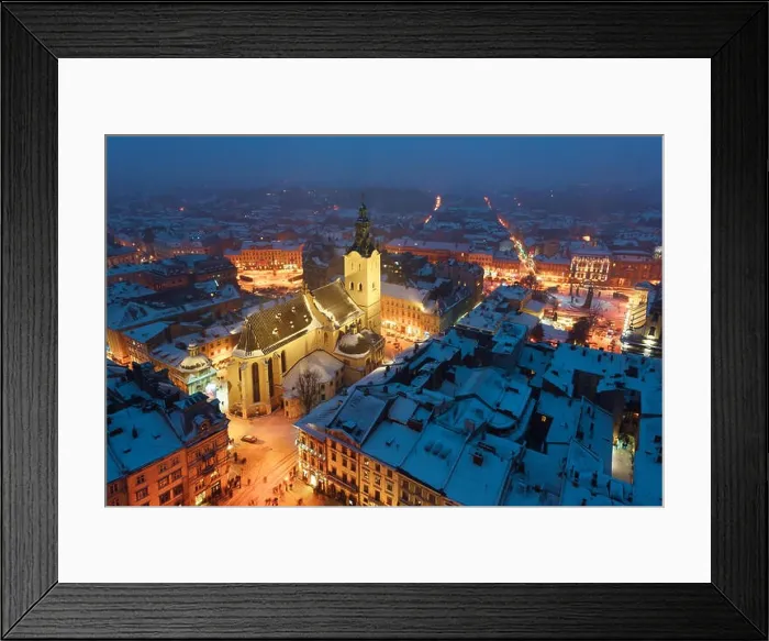 Framed Print : Lviv in winter time. Picturesque evening view on city center from top of town hall. Eastern Europe, Ukraine Framed Print : Lviv in winter time. Picturesque evening view on city center from top of town hall. Eastern Europe, Ukraine