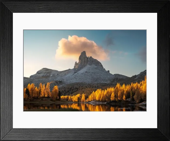 Framed Print : Picturesque view on Federa Lake in sunrise time. Autumn mountains landscape with Lago di Federa and bright orange larches in the Dolomite Apls Framed Print : Picturesque view on Federa Lake in sunrise time. Autumn mountains landscape with Lago di Federa and bright orange larches in the Dolomite Apls