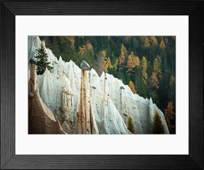 Framed Print : Picturesque view on natural earth pyramids in autumn season. Renon, Ritten, Dolomites, South Tyrol, Italy Framed Print : Picturesque view on natural earth pyramids in autumn season. Renon, Ritten, Dolomites, South Tyrol, Italy