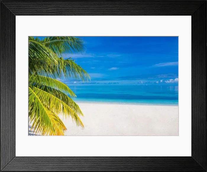 Framed Print : Beautiful palm beach, seascape. Summer holiday and vacation concept background. Inspirational tropical landscape design. Tourism and travel design
