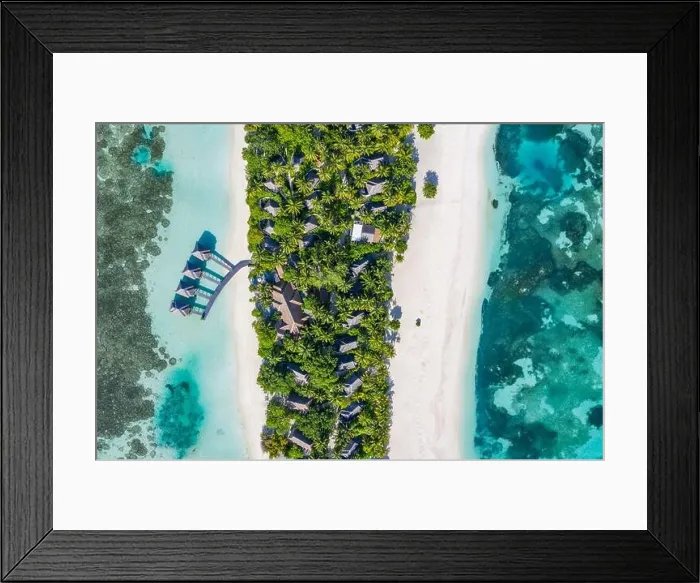 Framed Print : Aerial view of beach in Maldives. Amazing aerial landscape in Maldives islands, blue sea and coral reef view from drone or plane. Exotic summer travel Framed Print : Aerial view of beach in Maldives. Amazing aerial landscape in Maldives islands, blue sea and coral reef view from drone or plane. Exotic summer travel