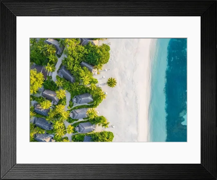 Framed Print : Aerial view of beach in Maldives. Amazing aerial landscape in Maldives islands, blue sea and coral reef view from drone or plane. Exotic summer travel Framed Print : Aerial view of beach in Maldives. Amazing aerial landscape in Maldives islands, blue sea and coral reef view from drone or plane. Exotic summer travel