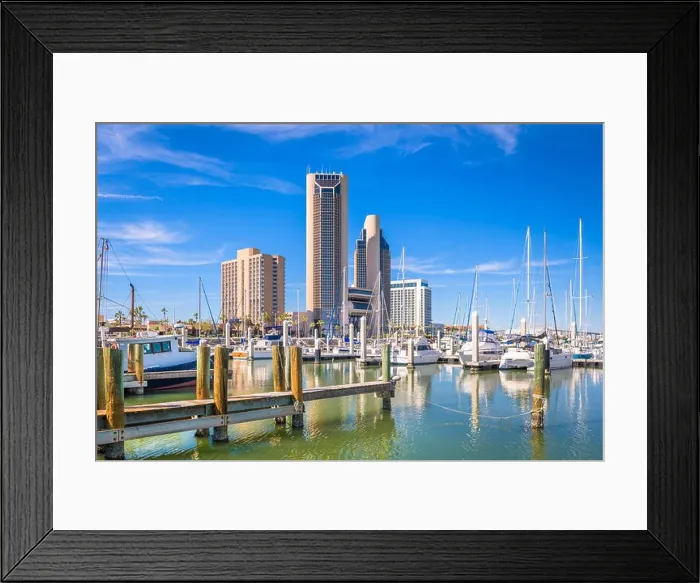 Framed Print : Corpus Christi, Texas, USA skyline on the bay in the day Framed Print : Corpus Christi, Texas, USA skyline on the bay in the day