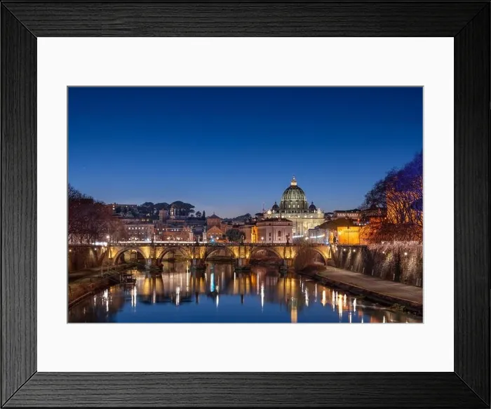 Framed Print : St. Peter's Basilica in Vatican City on the Tiber River through Rome, Italy at dusk Framed Print : St. Peter's Basilica in Vatican City on the Tiber River through Rome, Italy at dusk
