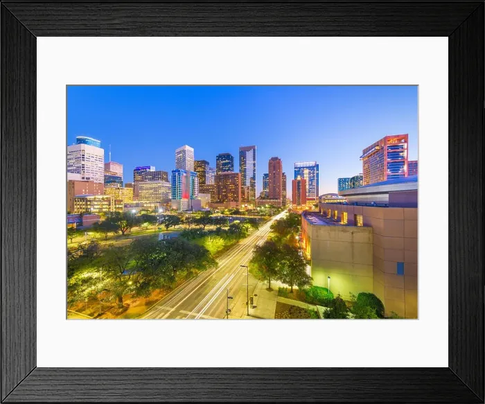 Framed Print : Houston, Texas, USA downtown park and skyline at twilight Framed Print : Houston, Texas, USA downtown park and skyline at twilight