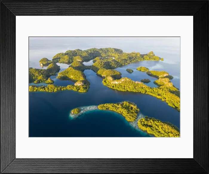 Framed Print : An aerial view of islands in Raja Ampat. This area is the heart of marine biodiversity and is a popular destination for scuba divers and snorkelers Framed Print : An aerial view of islands in Raja Ampat. This area is the heart of marine biodiversity and is a popular destination for scuba divers and snorkelers