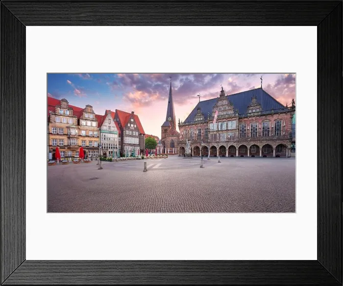 Framed Print : Bremen, Germany. Cityscape image of Hanseatic City of Bremen, Germany with historic Market Square and Town Hall at summer sunrise Framed Print : Bremen, Germany. Cityscape image of Hanseatic City of Bremen, Germany with historic Market Square and Town Hall at summer sunrise