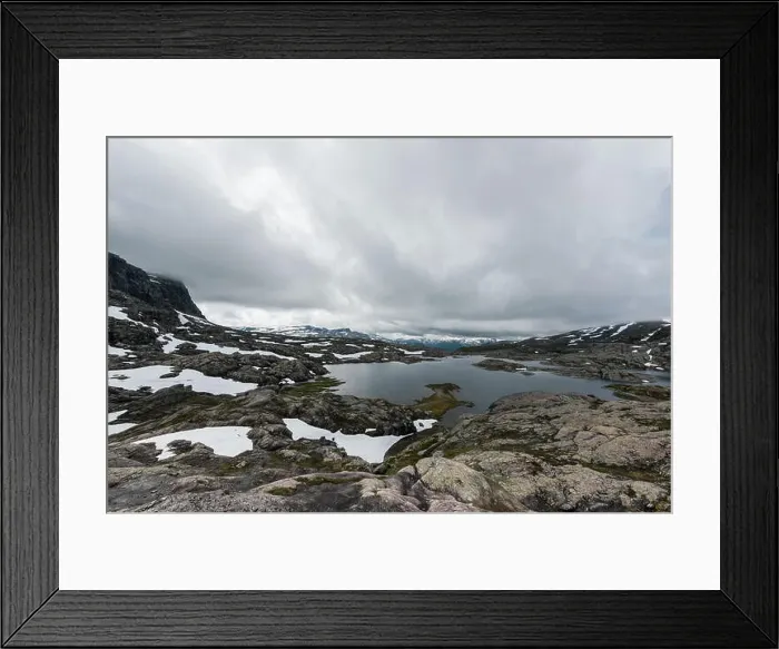 Framed Print : Typical norwegian landscape with snowy mountains Framed Print : Typical norwegian landscape with snowy mountains