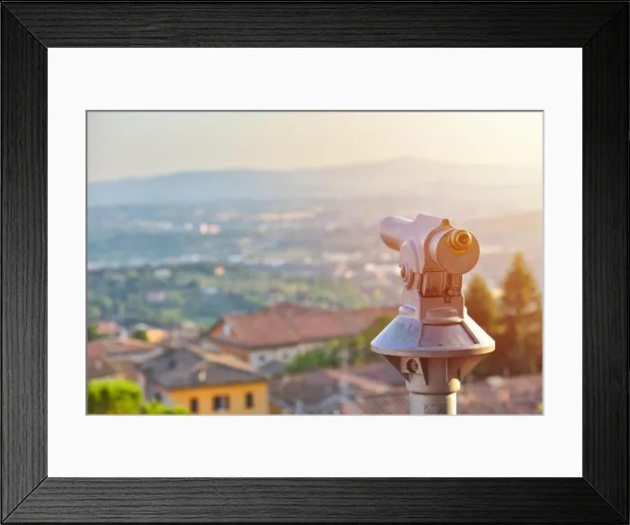 Framed Print : Tourist telescope eyepiece. Travel tourist destination landscape magnification Framed Print : Tourist telescope eyepiece. Travel tourist destination landscape magnification