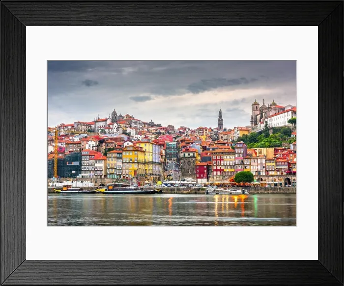 Framed Print : Porto, Portugal old city skyline from across the Douro River Framed Print : Porto, Portugal old city skyline from across the Douro River