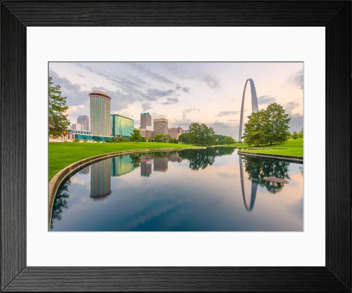 Framed Print : St. Louis, Missouri, USA city skyline and park in the morning Framed Print : St. Louis, Missouri, USA city skyline and park in the morning